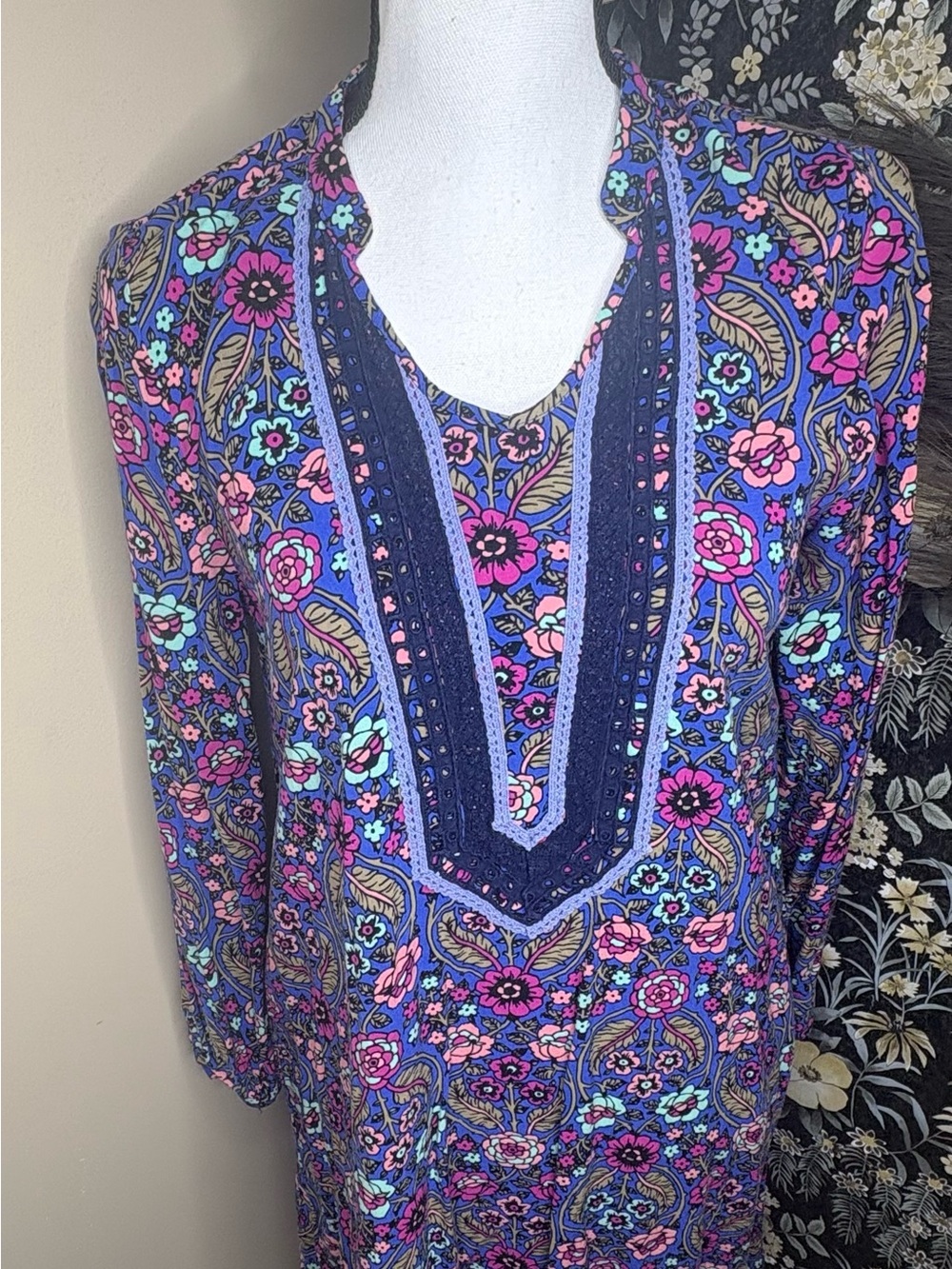 Matilda Jane Navy Floral Boho Tunic with Pink & Aqua Accents